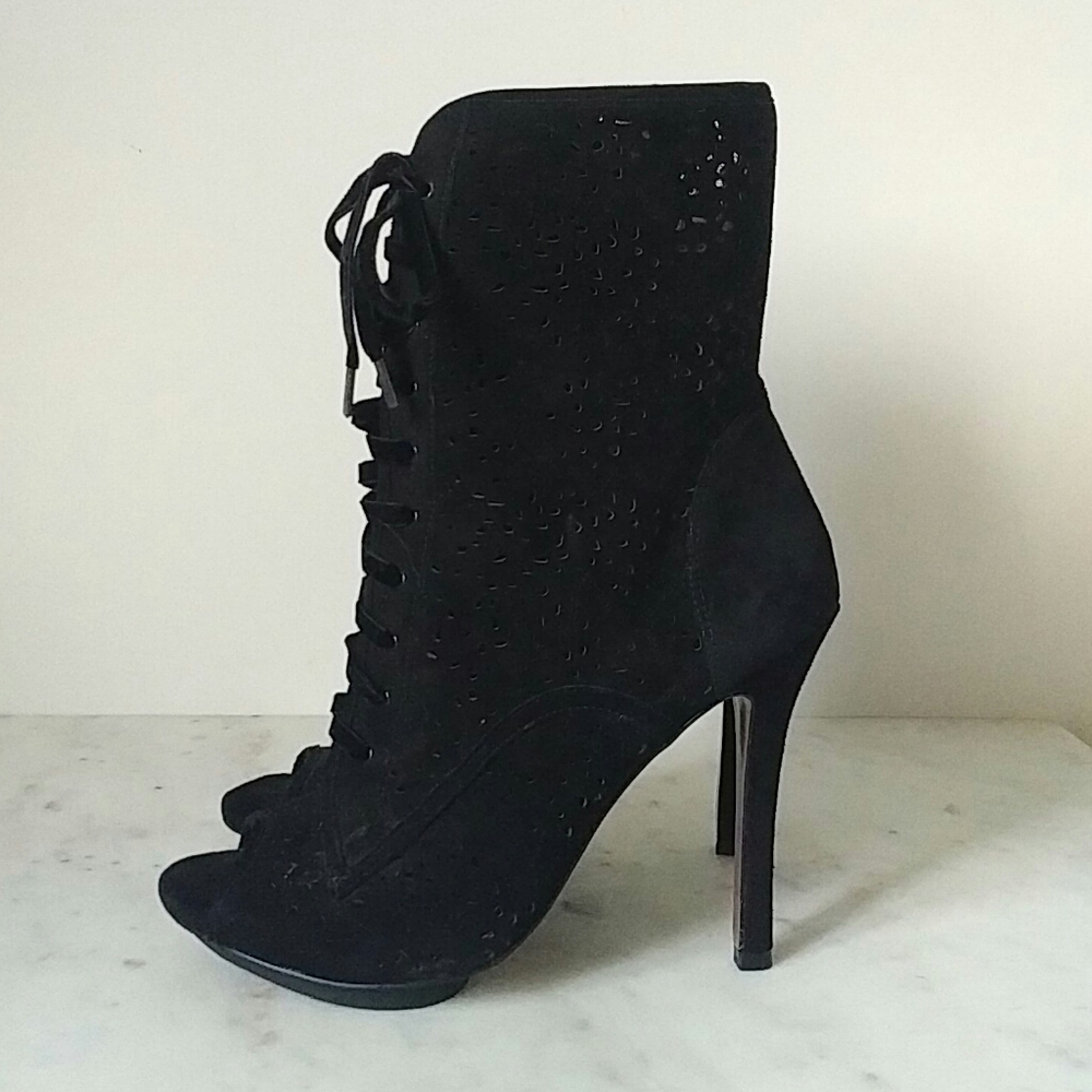 BCBG - suede laser cut open toe heels